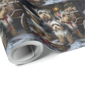 Biewer Terrier Snowy Sleigh Kerst Decor Cadeaupapier (Rol Hoek)