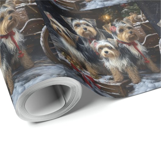 Biewer Terrier Snowy Sleigh Kerst Decor Cadeaupapier (Rol Hoek)