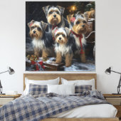 Biewer Terrier Snowy Sleigh Kerst Decor Canvas Afdruk (Insitu (Slaapkamer))