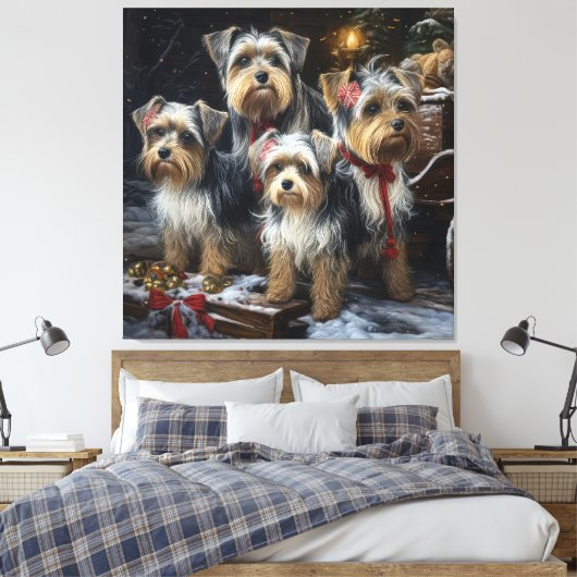Biewer Terrier Snowy Sleigh Kerst Decor Canvas Afdruk (Insitu (Slaapkamer))