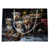 Biewer Terrier Snowy Sleigh Kerst Decor Groot Cadeauzakje (Voorkant)