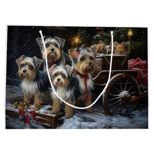 Biewer Terrier Snowy Sleigh Kerst Decor Groot Cadeauzakje (Achterkant)