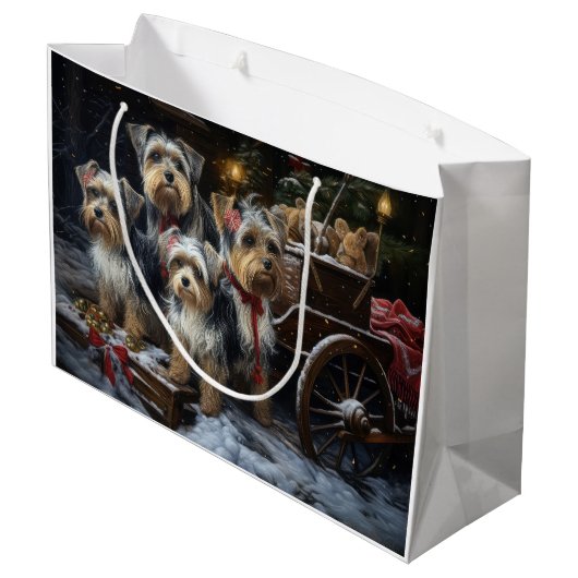 Biewer Terrier Snowy Sleigh Kerst Decor Groot Cadeauzakje (Achterkant Gekanteld)