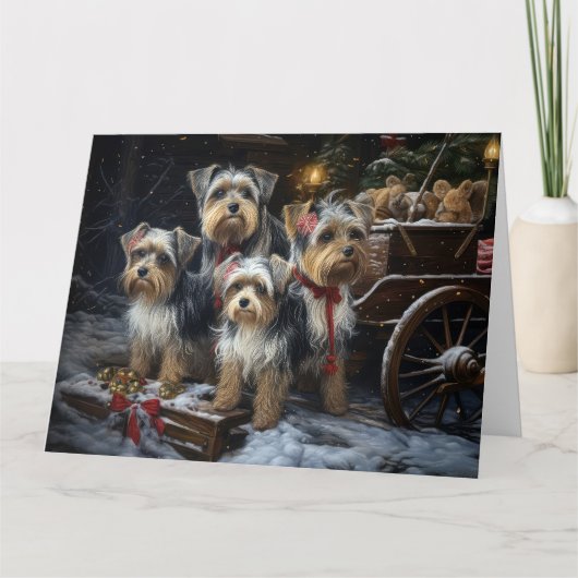 Biewer Terrier Snowy Sleigh Kerst Decor Kaart (Voorkant)