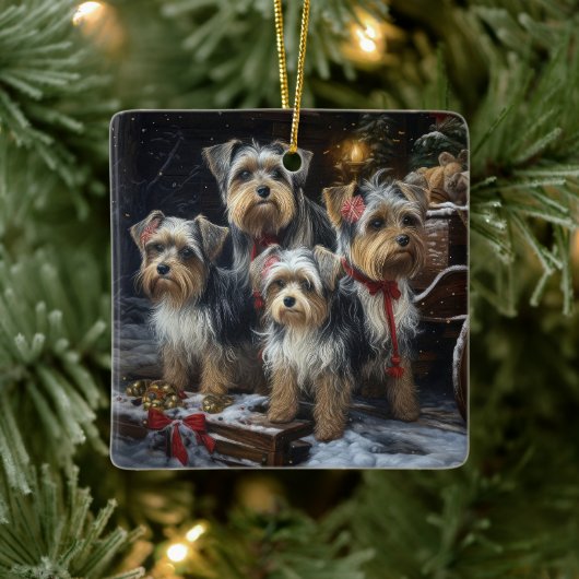 Biewer Terrier Snowy Sleigh Kerst Decor Keramisch Ornament (Boom)