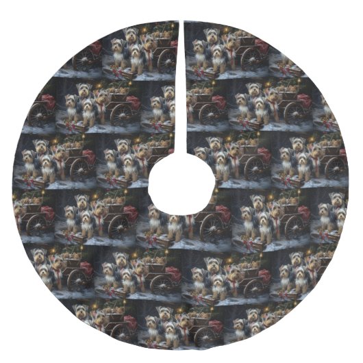 Biewer Terrier Snowy Sleigh Kerst Decor Kerstboom Rok (Voorkant)