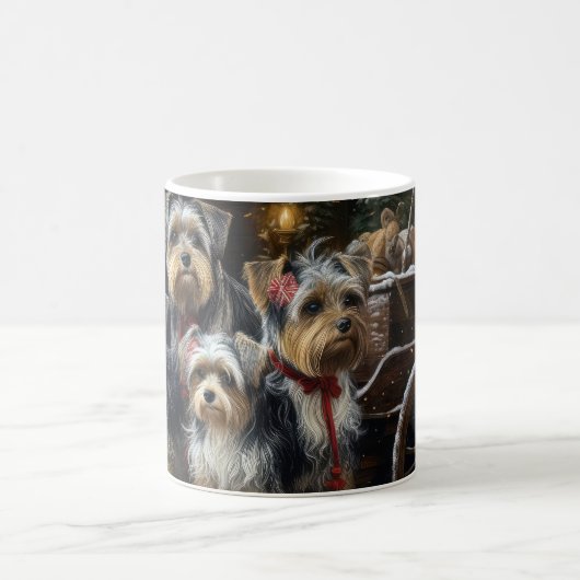 Biewer Terrier Snowy Sleigh Kerst Decor Koffiemok (Center)