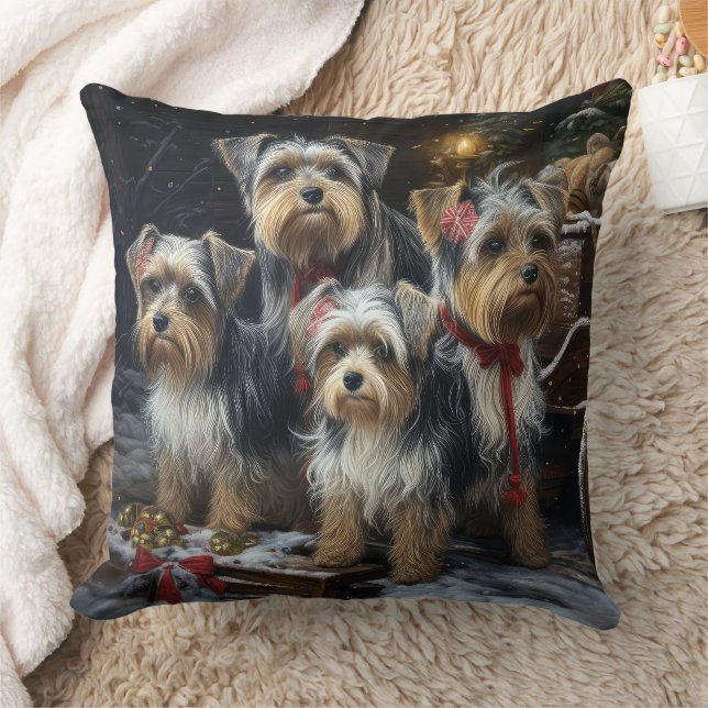 Biewer Terrier Snowy Sleigh Kerst Decor Kussen (Deken)