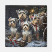 Biewer Terrier Snowy Sleigh Kerst Decor Magneet (Voorkant)