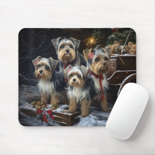 Biewer Terrier Snowy Sleigh Kerst Decor Muismat (Met muis)