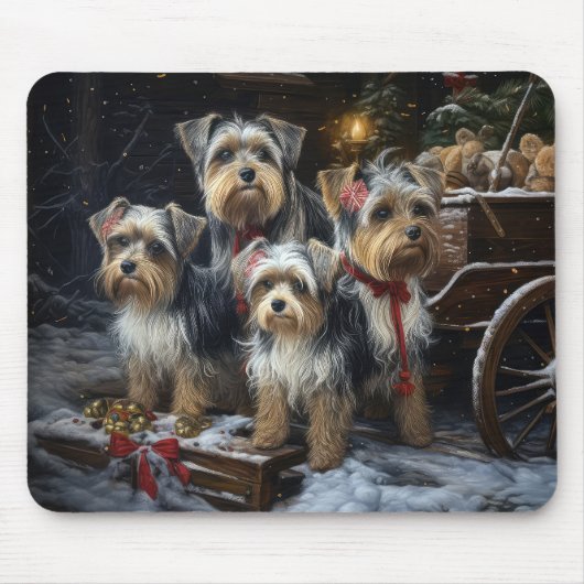 Biewer Terrier Snowy Sleigh Kerst Decor Muismat (Voorkant)