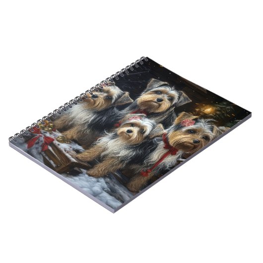 Biewer Terrier Snowy Sleigh Kerst Decor Notitieboek (Linkerzijde)