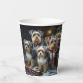Biewer Terrier Snowy Sleigh Kerst Decor Papieren Bekers (Voorkant)