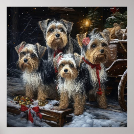 Biewer Terrier Snowy Sleigh Kerst Decor Poster (Voorkant)