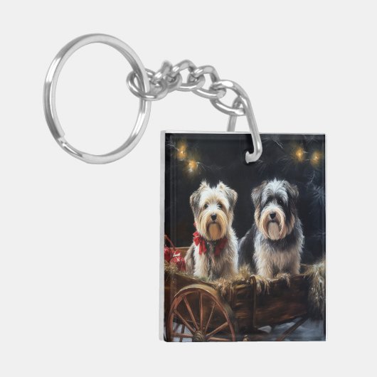 Biewer Terrier Snowy Sleigh Kerst Decor Sleutelhanger (Voorkant Links)
