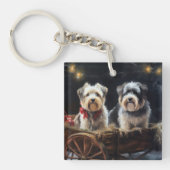 Biewer Terrier Snowy Sleigh Kerst Decor Sleutelhanger (Voorkant)