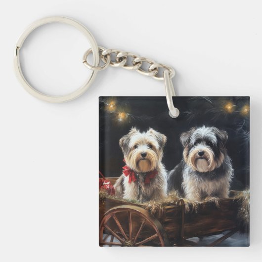 Biewer Terrier Snowy Sleigh Kerst Decor Sleutelhanger (Voorkant)