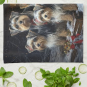 Biewer Terrier Snowy Sleigh Kerst Decor Theedoek (Gevouwen)