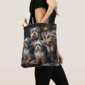 Biewer Terrier Snowy Sleigh Kerst Decor Tote Bag (Dichtbij)
