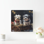 Biewer Terrier Snowy Sleigh Kerst Decor Vierkante Klok (Huis)