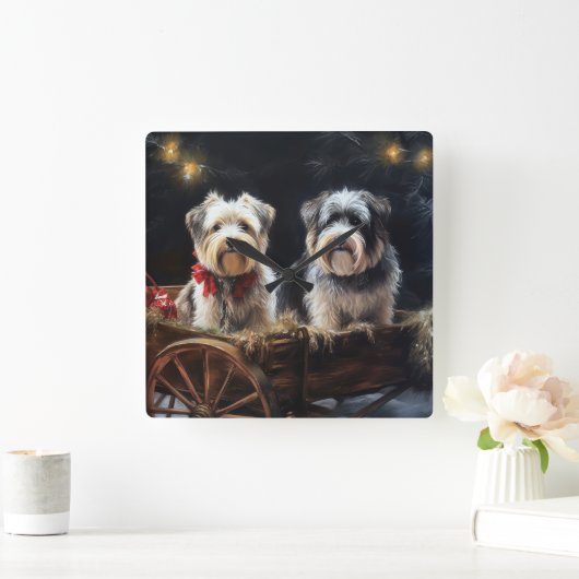 Biewer Terrier Snowy Sleigh Kerst Decor Vierkante Klok (Huis)