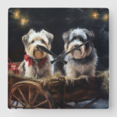 Biewer Terrier Snowy Sleigh Kerst Decor Vierkante Klok (Voorkant)