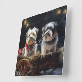 Biewer Terrier Snowy Sleigh Kerst Decor Vierkante Klok (Hoek)