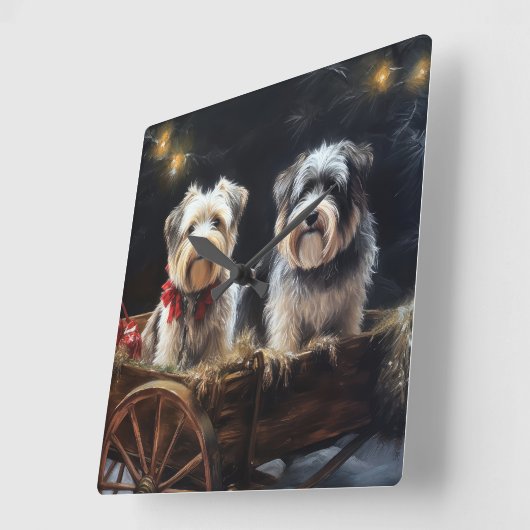 Biewer Terrier Snowy Sleigh Kerst Decor Vierkante Klok (Hoek)
