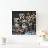 Biewer Terrier Snowy Sleigh Kerst Decor Vierkante Klok (Huis)
