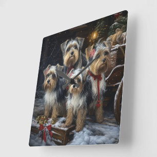 Biewer Terrier Snowy Sleigh Kerst Decor Vierkante Klok