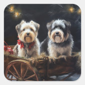 Biewer Terrier Snowy Sleigh Kerst Decor Vierkante Sticker (Voorkant)