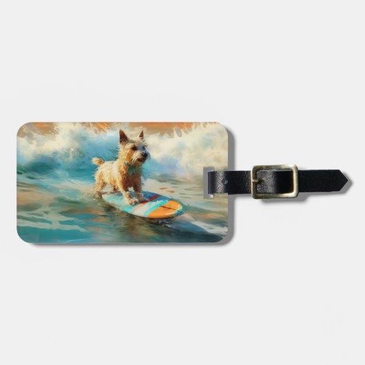 Biewer Terrier Strand Surfen Schilderen Bagagelabel (Voorkant horizontaal)