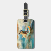 Biewer Terrier Strand Surfen Schilderij Bagagelabel (Voorkant verticaal)