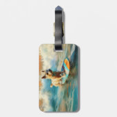 Biewer Terrier Strand Surfen Schilderij Bagagelabel (Achterkant verticaal)