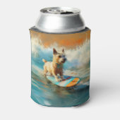Biewer Terrier Strand Surfen Schilderij Blikjeskoeler (Blikje Achterkant)