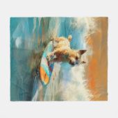 Biewer Terrier Strand Surfen Schilderij Fleece Deken (Voorkant (Horizontaal))