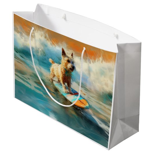 Biewer Terrier Strand Surfen Schilderij Groot Cadeauzakje (Achterkant Gekanteld)