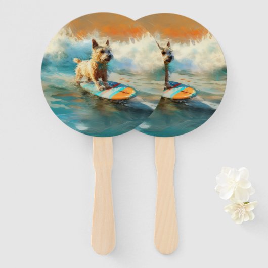 Biewer Terrier Strand Surfen Schilderij Handwaaier (Voorkant en achterkant)