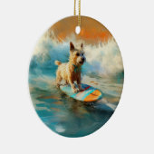 Biewer Terrier Strand Surfen Schilderij Keramisch Ornament (Rechts)