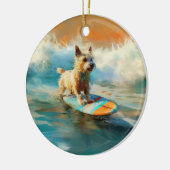 Biewer Terrier Strand Surfen Schilderij Keramisch Ornament (Links)