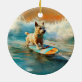 Biewer Terrier Strand Surfen Schilderij Keramisch Ornament (Achterkant)