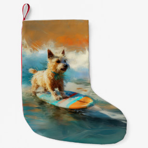 Biewer Terrier Strand Surfen Schilderij Kleine Kerstsok