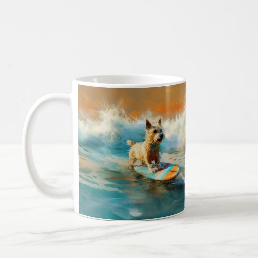 Biewer Terrier Strand Surfen Schilderij Koffiemok (Links)