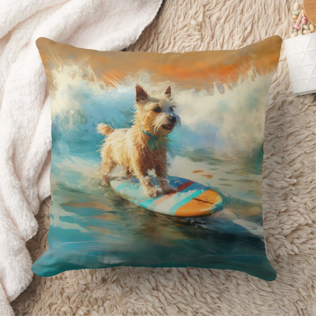 Biewer Terrier Strand Surfen Schilderij Kussen (Deken)