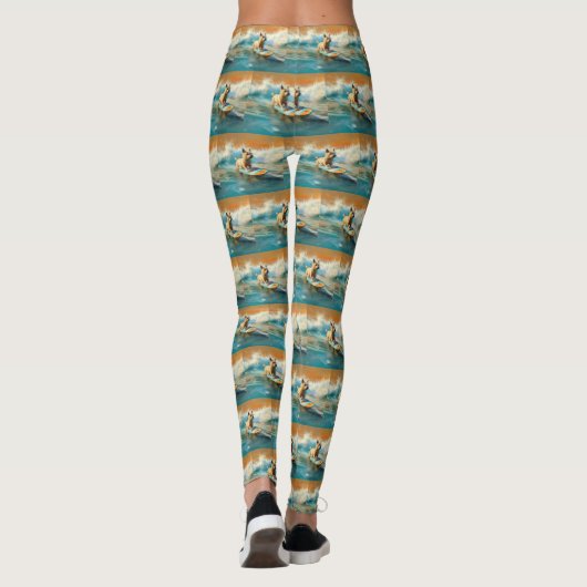 Biewer Terrier Strand Surfen Schilderij Leggings (Achterkant)