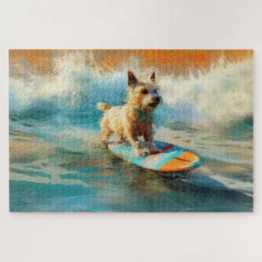 Biewer Terrier Strand Surfen Schilderij Legpuzzel (Horizontaal)