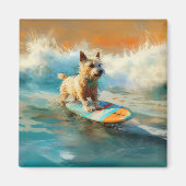 Biewer Terrier Strand Surfen Schilderij Magneet (Voorkant)