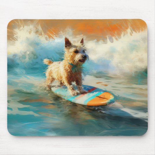 Biewer Terrier Strand Surfen Schilderij Muismat (Voorkant)