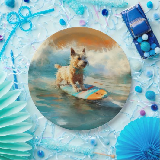 Biewer Terrier Strand Surfen Schilderij Papieren Bordje (Feest)