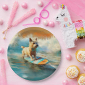 Biewer Terrier Strand Surfen Schilderij Papieren Bordje (Feest)